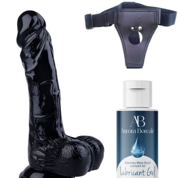 Censan Belden Bağlamalı Kayganlaştırıcı Set Noctis 22,5cm Siyah Dildo No:55