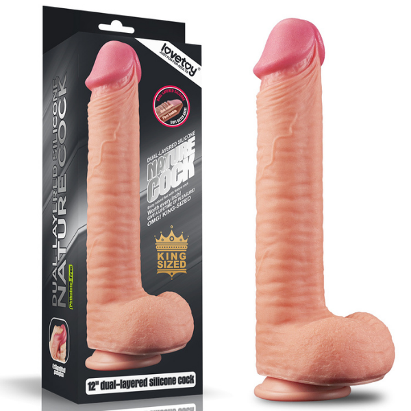 Censan 12 İnç Dual Layered Platinum Silicone Cock Dildo